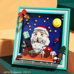 moc art christmas santa claus picture frame bricks toy