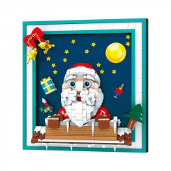 moc art christmas santa claus picture frame bricks toy