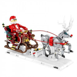 moc christmas sleigh santa claus elk reindeer bricks toy