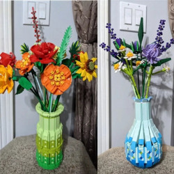 moc flowers bouquet plants vase bricks pot kids toys