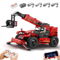 moc motorized telescopic arm forklift truck bricks toy