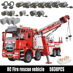 moc rc app heavy fire rescue truck bricks toys
