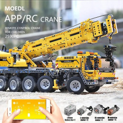 moc rc app heavy mobile lift crane trucks bricks kids toys