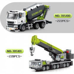 tech mechanical mixer crane truck excavator bricks toy