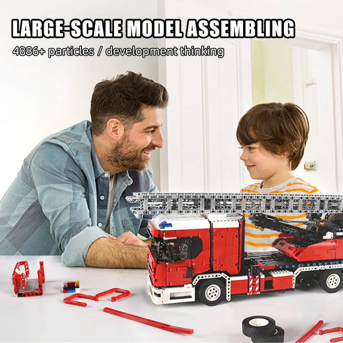 tech moc app rc rescue fire engine ladder truck bricks toy 17022 - tech ...