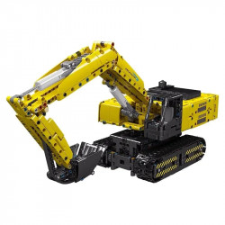tech moc motorized yellow mechanical digger bricks toy