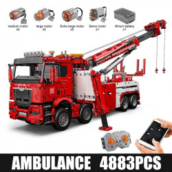 tech moc rc app fire service rescue truck bricks toy 17027