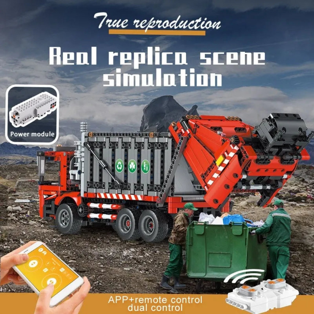 tech rc app city garbage truck bricks toy moc 15019 - tech-rc-app-city ...